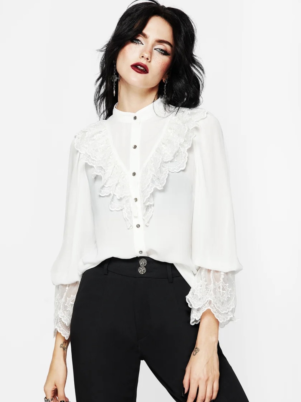 Disturbia Constance Lace Frill White Button Front Blouse Size 12